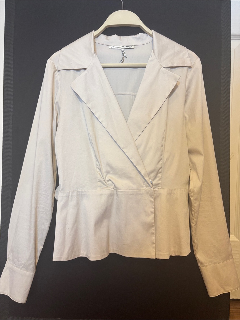 Shirt-Jacket by Sandra Angelozzi Wide Lapel Long Sleeve Peplum HemCream XS/S